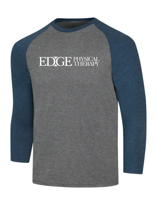 Simply Soft 3/4 Sleeve Navy Frost/Grey Frost Ring Spun Cotton T-Shirt w/Edge Physical Therapy Logo
