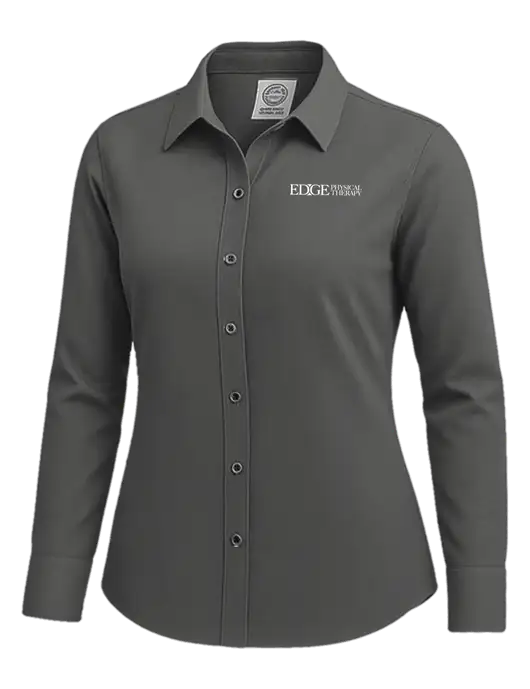 Brooks Brothers Womens Dark Grey Wrinkle-Free Stretch Nailhead Shirt w/Edge Physical Therapy Logo