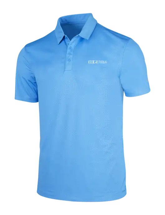 NIKE Light Royal Blue Dri-Fit Embossed Tri-Blade Polo w/Edge Physical Therapy Logo
