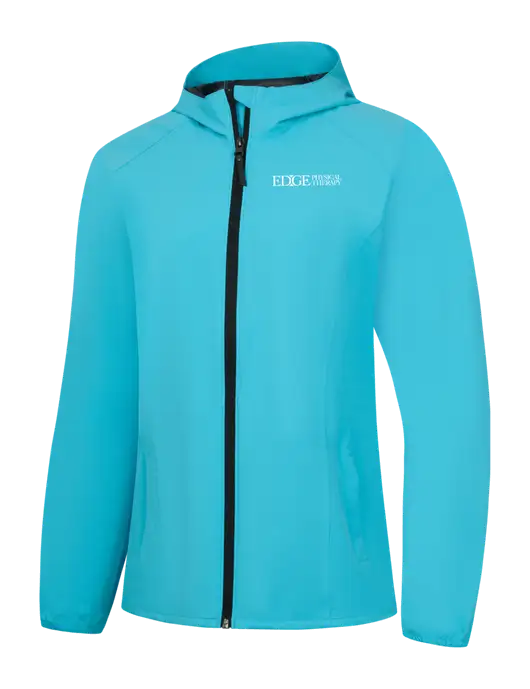 Womens Light Sapphire Blue Essential Rain Jacket w/Edge Physical Therapy Logo