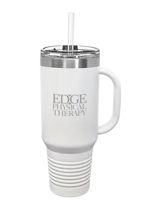 Polar Camel 40 oz. Powder Coated Vacuum Insulated White Travel Mug with Straw w/Edge Physical Therapy Logo