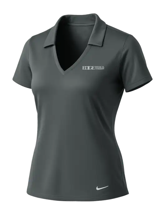 NIKE Dark Grey Womens Dri-Fit Vertical Mesh Polo w/Edge Physical Therapy Logo