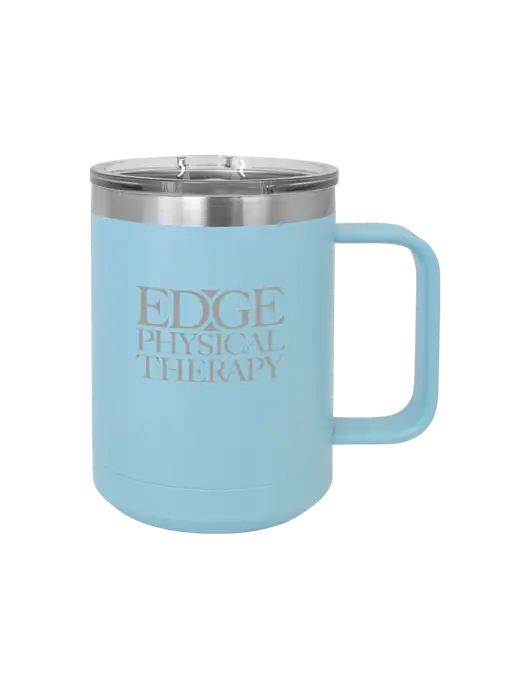 Polar Camel 15 oz Powder Coated Light Blue Vacuum Insulated Mug with Slider Lid w/Edge Physical Therapy Logo