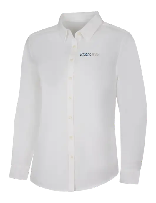 Womens White Long Sleeve Superpro React Twill Shirt w/Edge Physical Therapy Logo