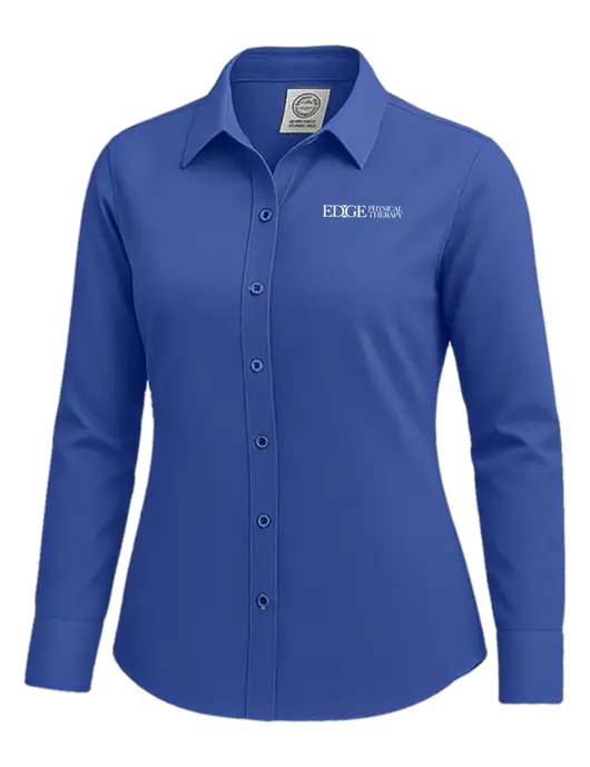 Brooks Brothers Womens Royal Blue Wrinkle-Free Stretch Nailhead Shirt w/Edge Physical Therapy Logo