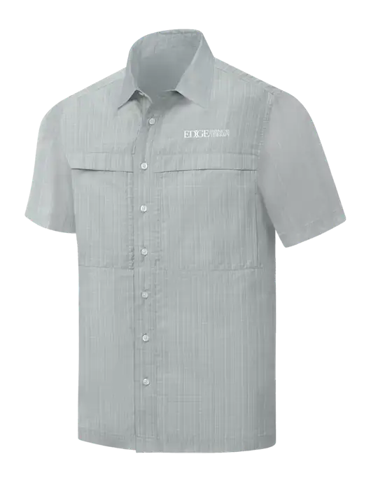 Light Grey Crosshatch Short Sleeve UV Daybreak Shirt w/Edge Physical Therapy Logo