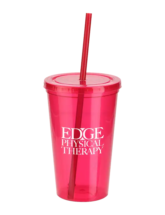 Sorrento Red 16 oz Tumbler with Lid & Straw w/Edge Physical Therapy Logo