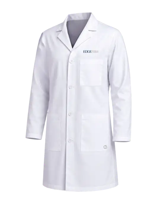 Wink White Mens Long Lab Coat w/Edge Physical Therapy Logo