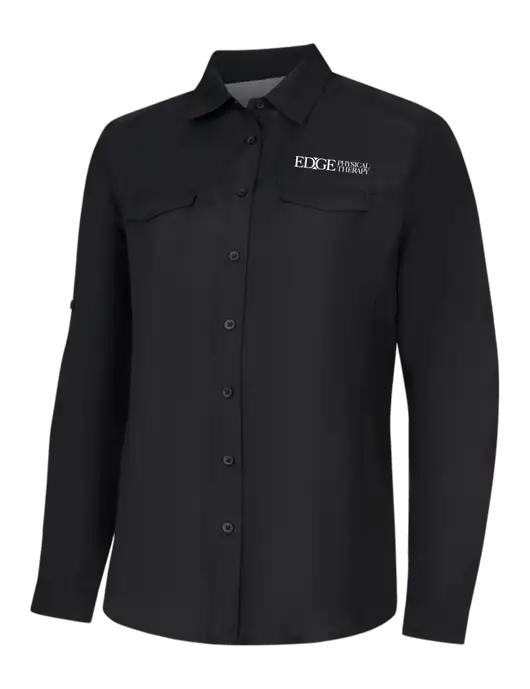 Womens Black Long Sleeve UV Daybreak Shirt w/Edge Physical Therapy Logo
