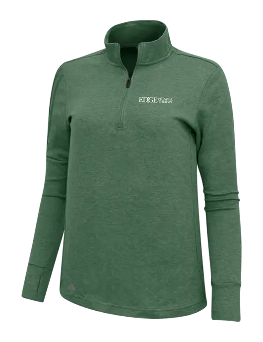 Adidas Dark Green Heather Womens 3 Stripes Quarter Zip Sweater w/Edge Physical Therapy Logo
