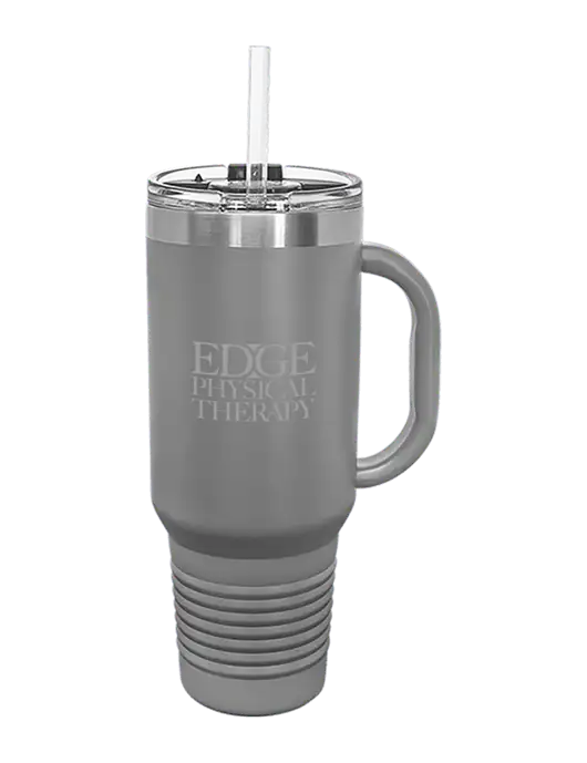 Polar Camel 40 oz. Powder Coated Vacuum Insulated Grey Travel Mug with Straw w/Edge Physical Therapy Logo