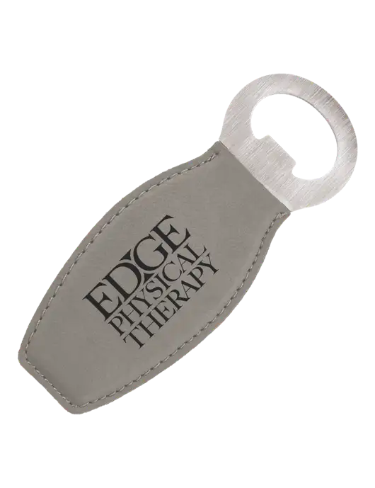 Grey Leatherette Bottle Opener with Magnet w/Edge Physical Therapy Logo