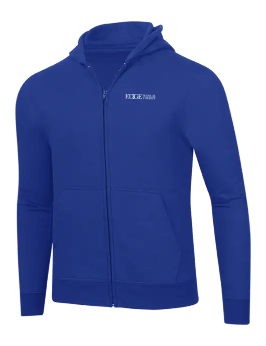 True Royal 8.5 oz Ring Spun Zip Hooded Sweatshirt w/Edge Physical Therapy Logo