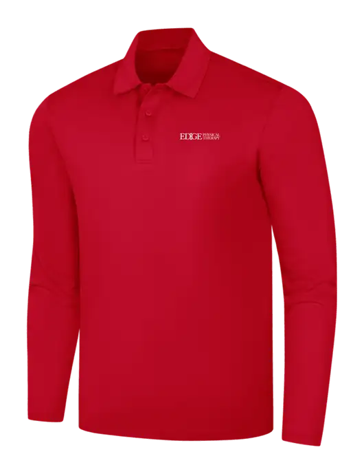 Red Silk Touch Performance Long Sleeve Polo w/Edge Physical Therapy Logo