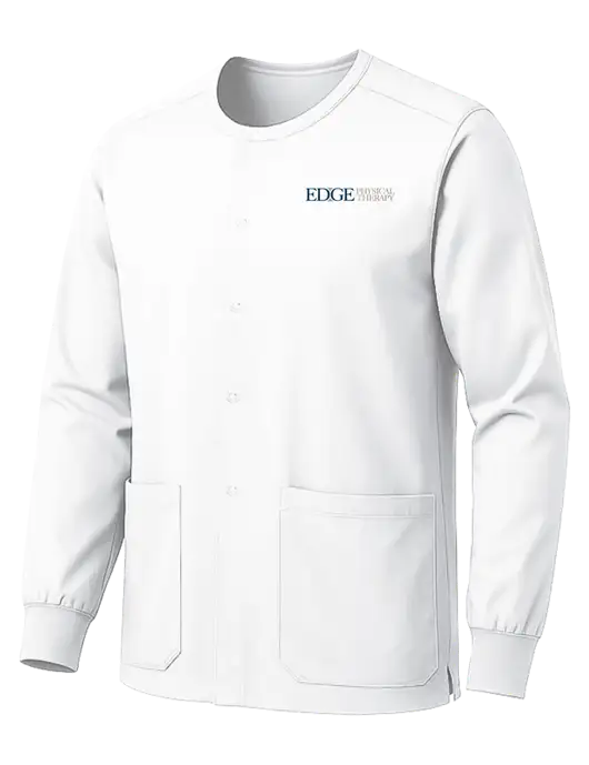Wink White Unisex WorkFlex Snap-Front Scrub Jacket w/Edge Physical Therapy Logo