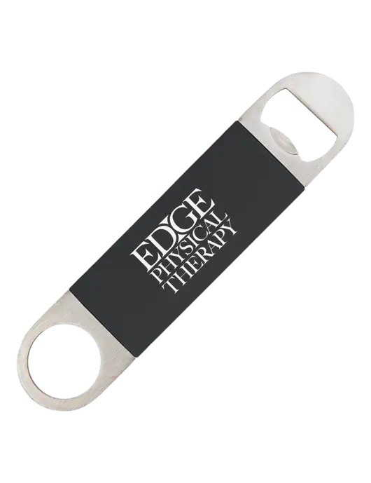 Black Bottle Opener with Silicone Grip w/Edge Physical Therapy Logo