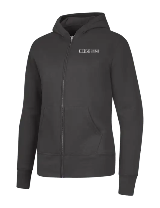 Charcoal Womens Core Fleece Full-Zip Hooded Sweatshirt w/Edge Physical Therapy Logo