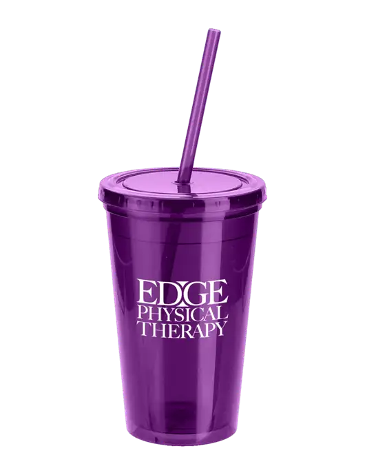 Sorrento Purple 16 oz Tumbler with Lid & Straw w/Edge Physical Therapy Logo