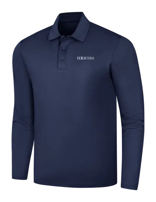 Navy Silk Touch Performance Long Sleeve Polo w/Edge Physical Therapy Logo