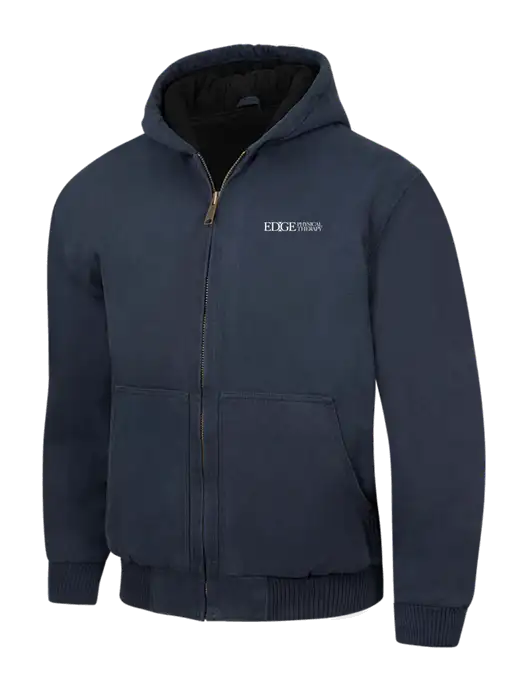 CornerStone Navy Washed Duck Cloth Insulated Hooded Work Jacket w/Edge Physical Therapy Logo