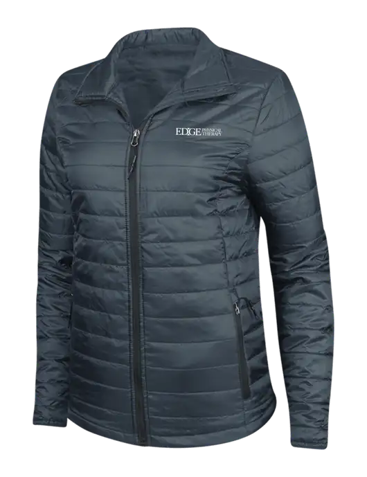 Navy Womens Puffy Packable Jacket w/Edge Physical Therapy Logo