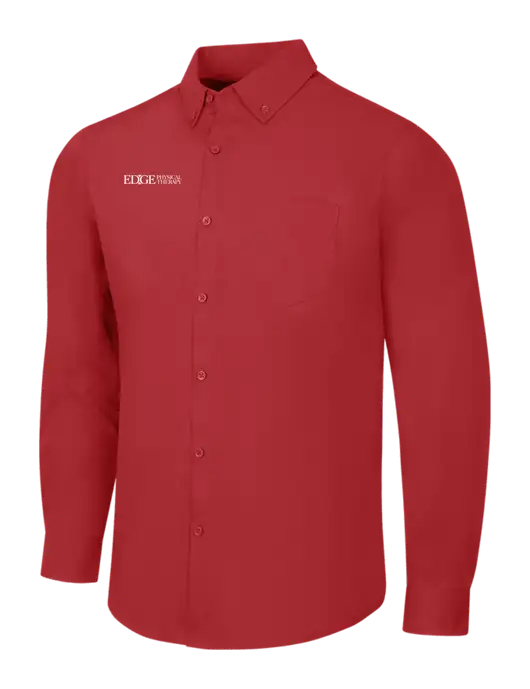 Red Long Sleeve Carefree Poplin Shirt w/Edge Physical Therapy Logo