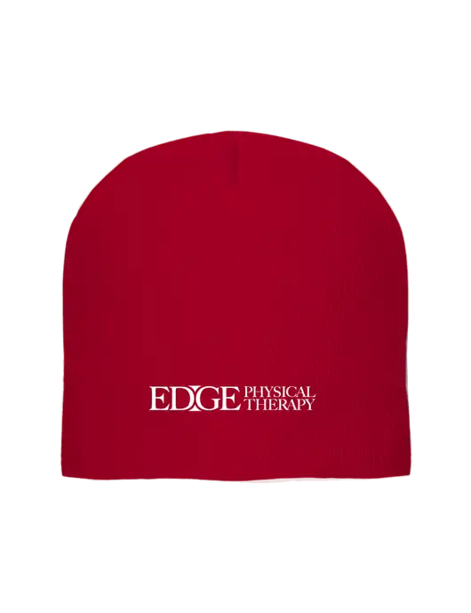 Solid Red Element Knit Beanie w/Edge Physical Therapy Logo