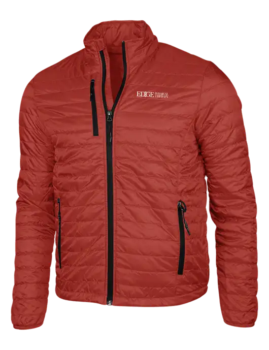 Dark Red Puffy Packable Jacket w/Edge Physical Therapy Logo