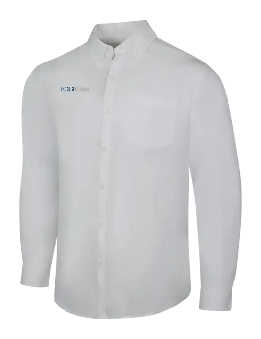 White Long Sleeve Carefree Poplin Shirt w/Edge Physical Therapy Logo