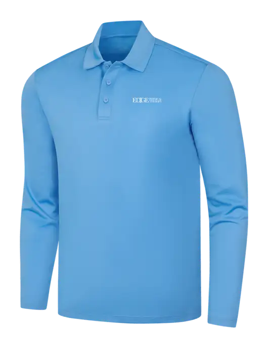 Carolina Blue Silk Touch Performance Long Sleeve Polo w/Edge Physical Therapy Logo