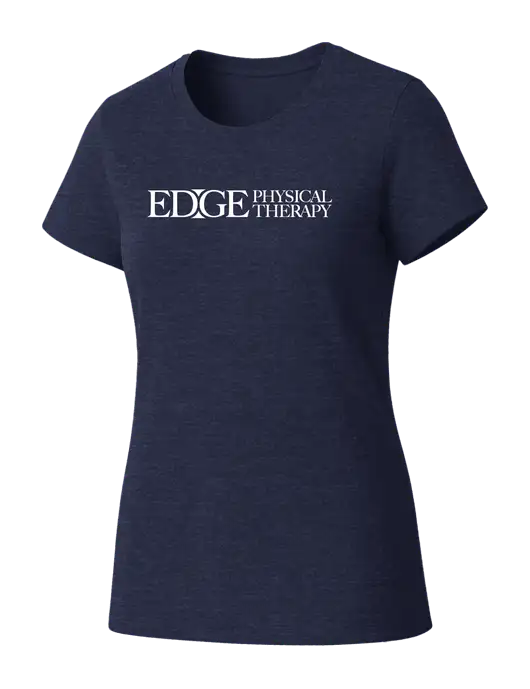 Womens Seriously Soft Heathered Navy T-Shirt w/Edge Physical Therapy Logo