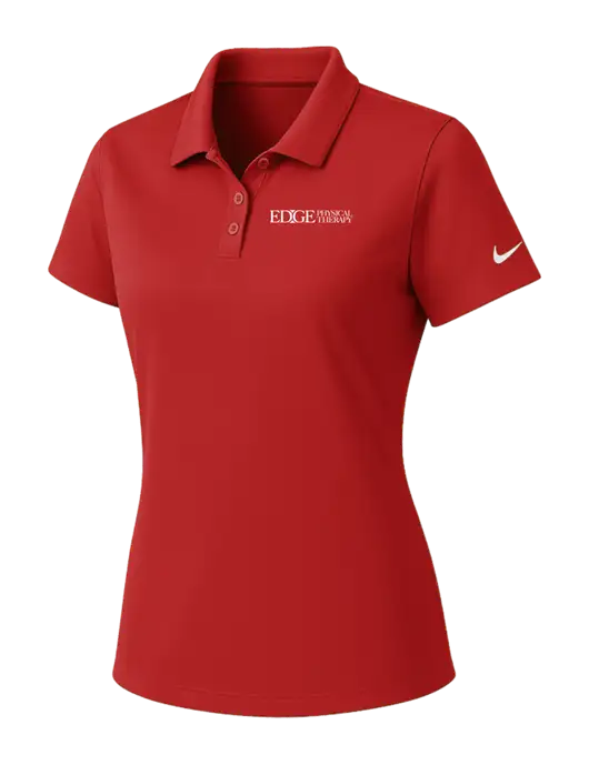 Nike Womens Red Dry Essential Solid Polo w/Edge Physical Therapy Logo