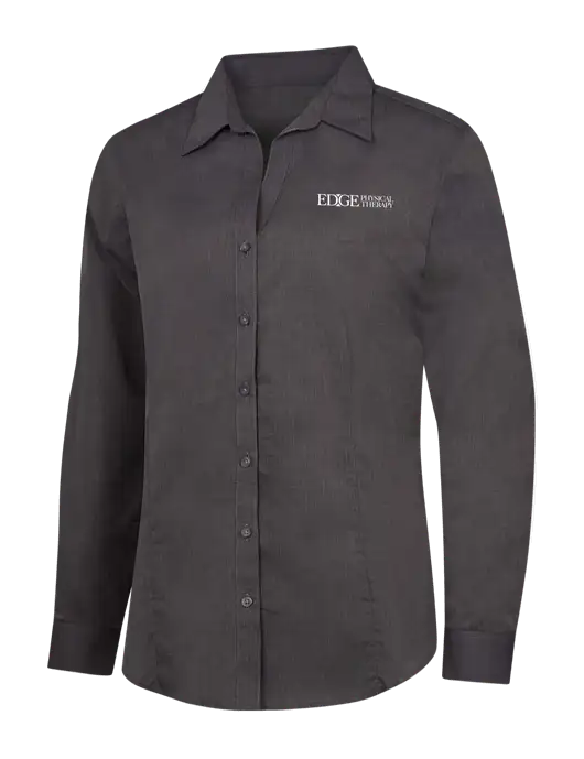Womens Soft Black Crosshatch Easy Care Shirt w/Edge Physical Therapy Logo
