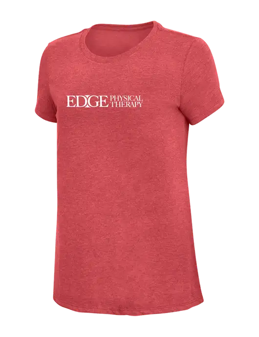 Womens Simply Soft Red Frost 4.5oz Poly/Combed Ring Spun Cotton T-Shirt w/Edge Physical Therapy Logo