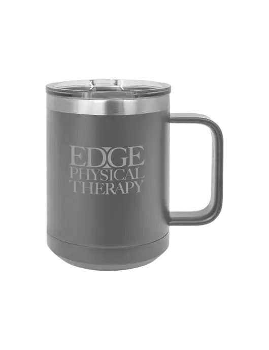 Polar Camel 15 oz Powder Coated Grey Vacuum Insulated Mug with Slider Lid w/Edge Physical Therapy Logo