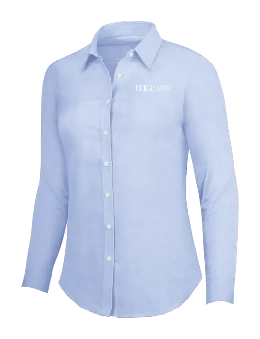 Light Blue Womens SuperPro Oxford Shirt w/Edge Physical Therapy Logo