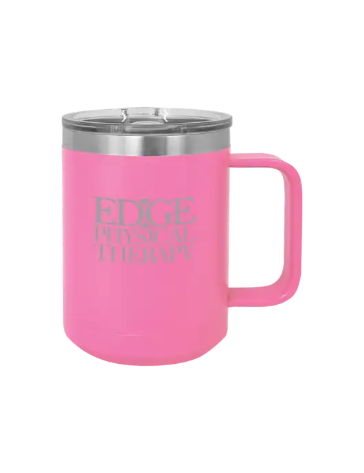 Polar Camel 15 oz Powder Coated Pink Vacuum Insulated Mug with Slider Lid w/Edge Physical Therapy Logo