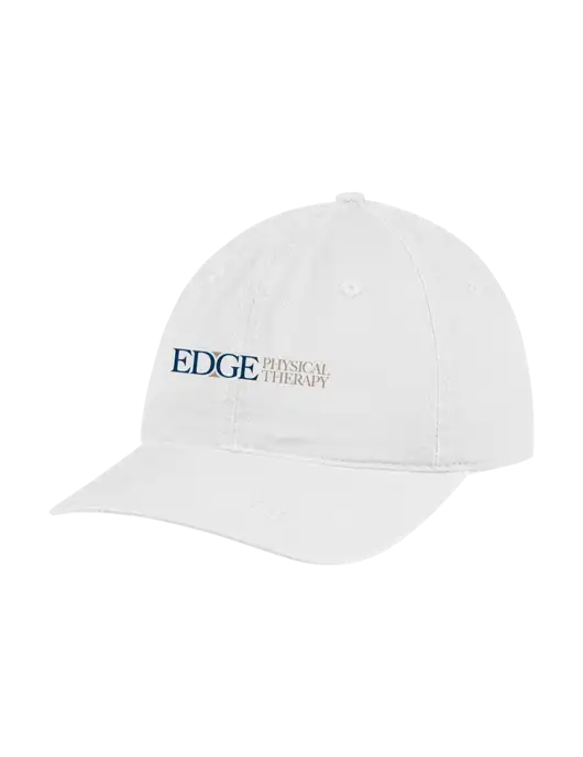 Garment Washed Unstructured Twill White Cap w/Edge Physical Therapy Logo
