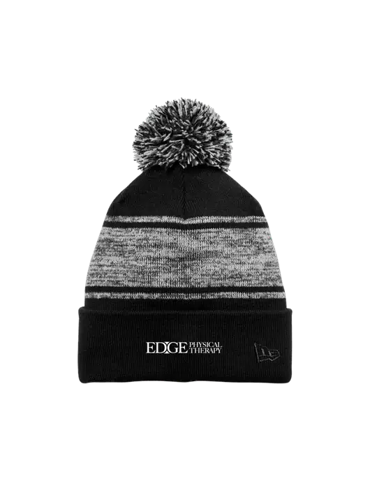 New Era Black/Charcoal Knit Chilled Pom Beanie w/Edge Physical Therapy Logo