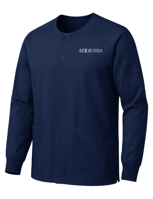 Wink Navy Unisex WorkFlex Snap-Front Scrub Jacket w/Edge Physical Therapy Logo