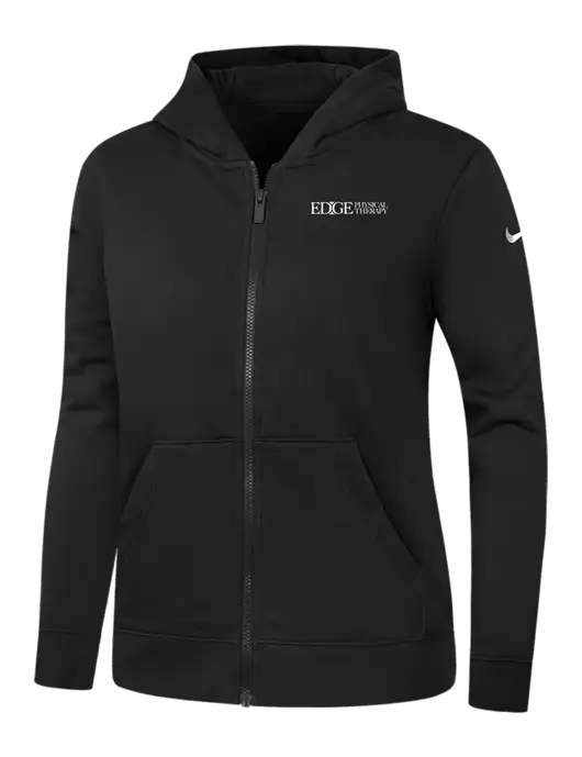 Nike Womens Club Fleece Sleeve Swoosh Full-Zip Black Hoodie w/Edge Physical Therapy Logo
