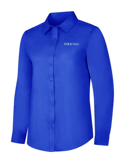 Womens Long Sleeve Dark Royal Superpro React Twill Shirt w/Edge Physical Therapy Logo