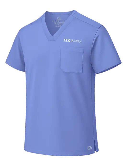 Wink Ceil Blue Unisex WorkFlex Chest Pocket V-Neck Top  w/Edge Physical Therapy Logo