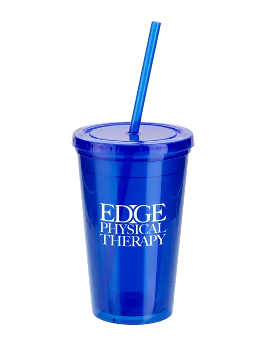 Sorrento Blue 16 oz Tumbler with Lid & Straw w/Edge Physical Therapy Logo