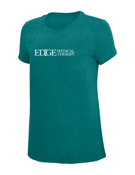 Womens Simply Soft Heathered Dark Teal 4.5oz  Poly/Combed Ring Spun Cotton T-Shirt w/Edge Physical Therapy Logo
