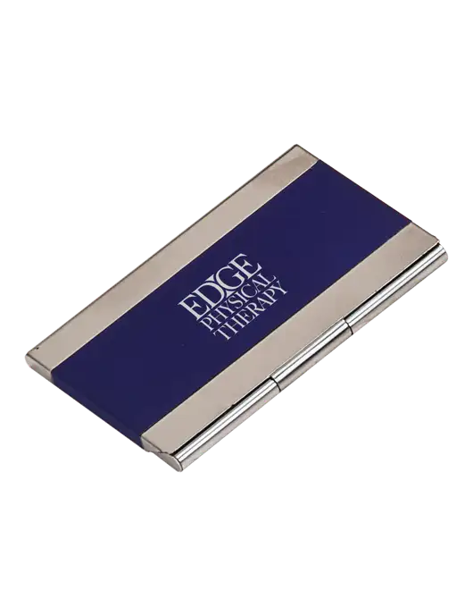 Blue 3.75 x 2.5 Business Card Holder w/Edge Physical Therapy Logo