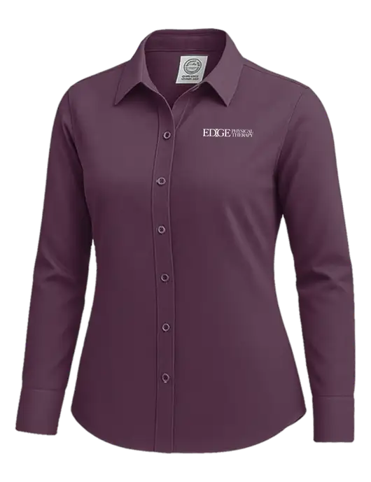 Brooks Brothers Womens Eggplant Wrinkle-Free Stretch Nailhead Shirt w/Edge Physical Therapy Logo