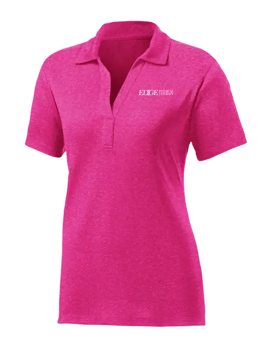 Womens Pink Raspberry Heather Contender Polo w/Edge Physical Therapy Logo