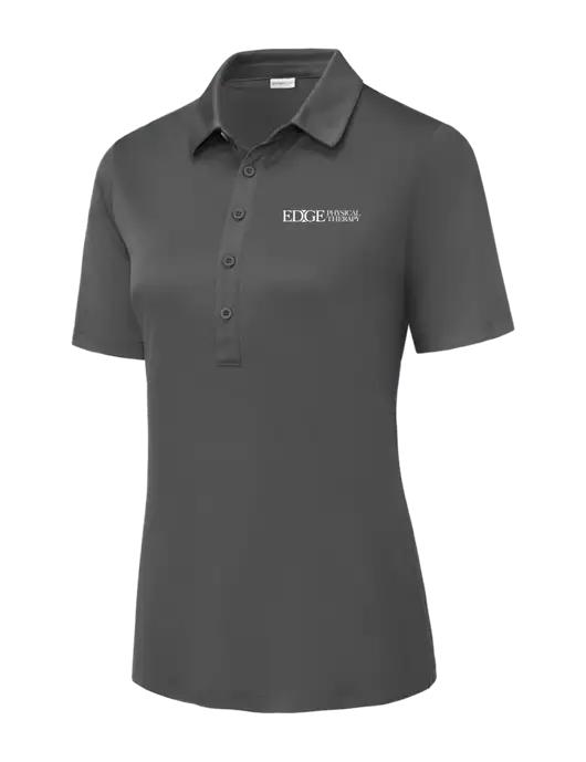 Dark Smoke Grey Womens Posi-UV Pro Polo w/Edge Physical Therapy Logo