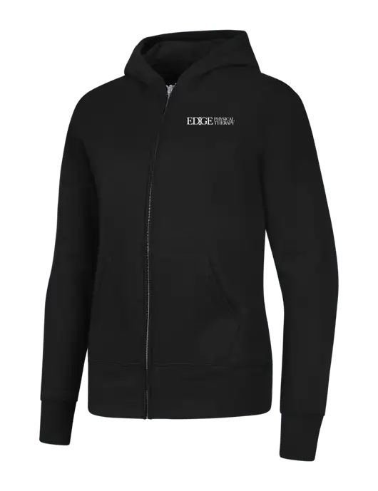 Jet Black Womens Core Fleece Full-Zip Hooded Sweatshirt w/Edge Physical Therapy Logo